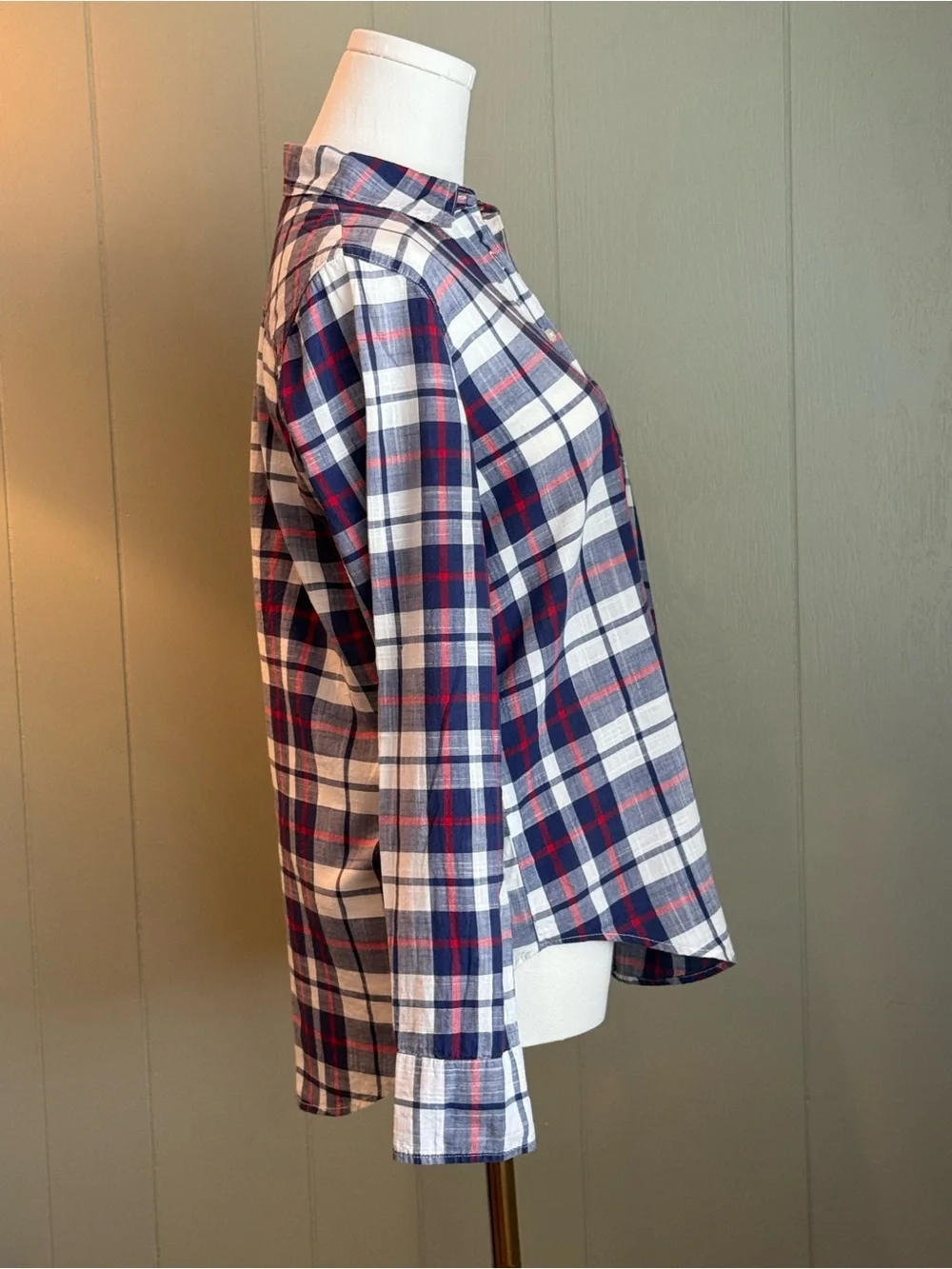 J. Crew Women’s Plaid Long-Sleeve Half Button-Down Popover Size XS 100% Cotton